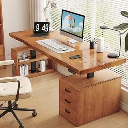 Log slab table solid wood electric height adjustable desk with drawer storage home smart desk used solid wood desk