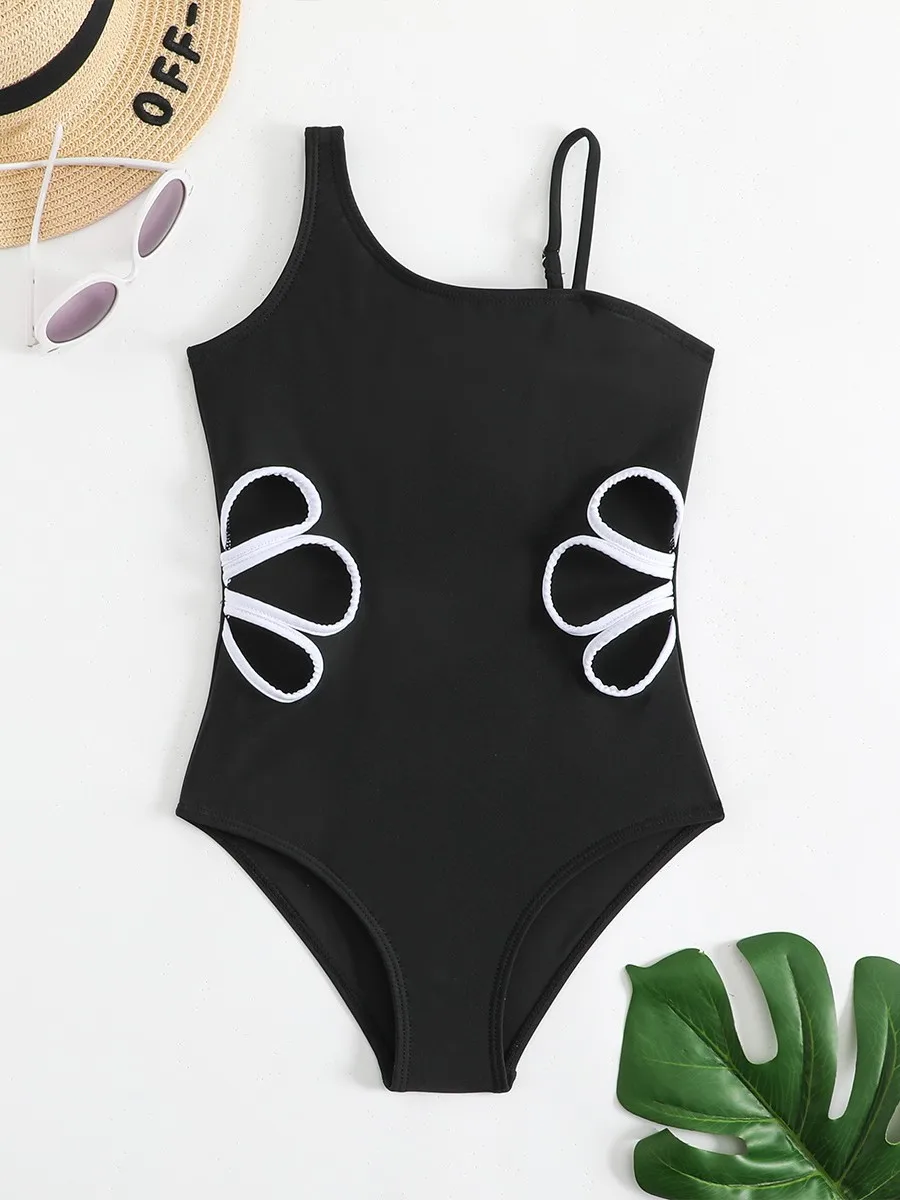 

Summer Girls' Swimwear Children's One-Piece Swimsuit with Hollow Design Wide Straps for 8-12Years Older Youngsters Beach Wear