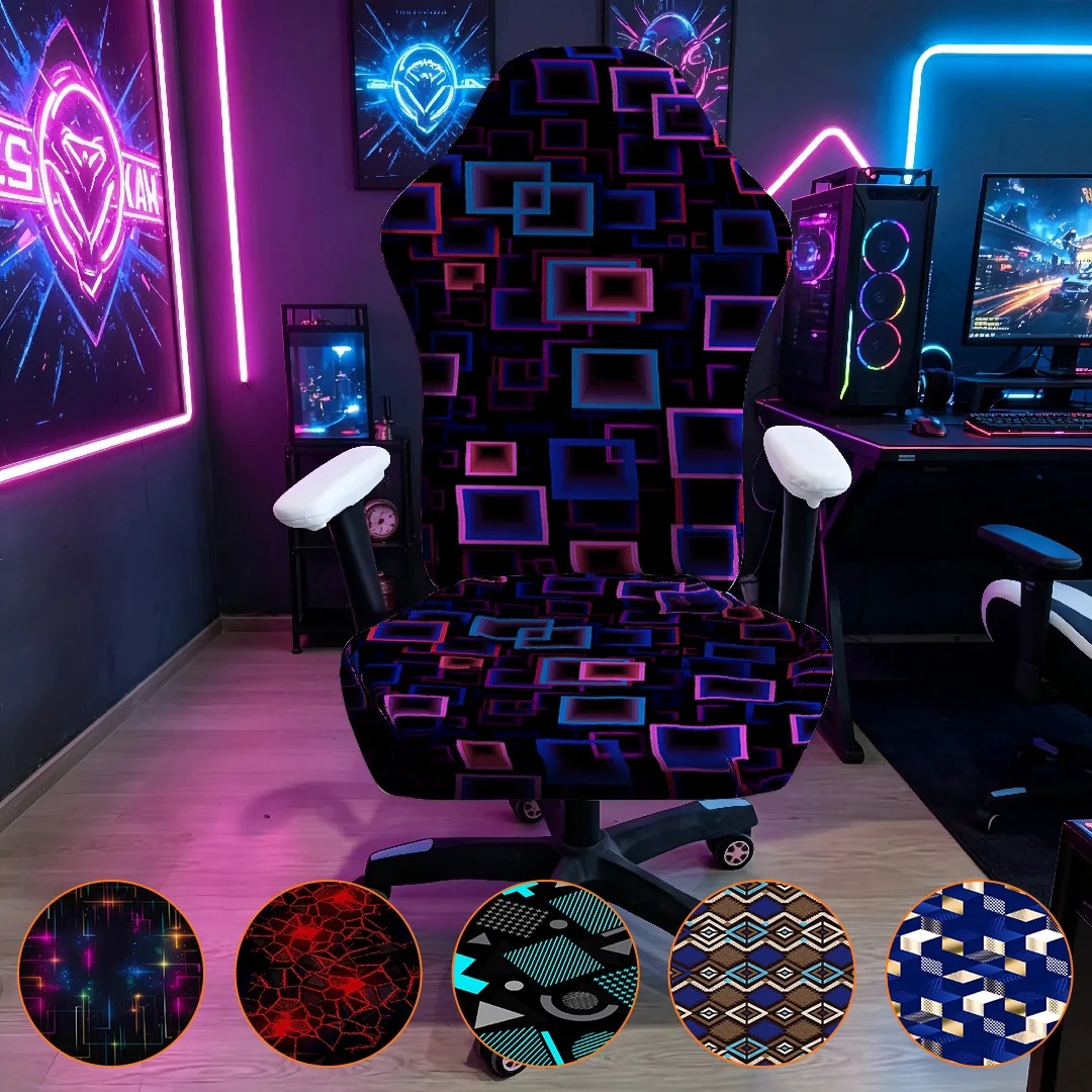 Neon Square Print Gaming Chair Cover Stretch Elastic Slipcover Universal Computer Office Chair Protector