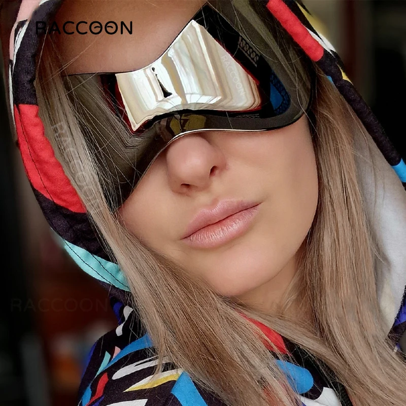 Ponadgabarytowe okulary przeciwsłoneczne Steampunk Y2K damskie luksusowe marki Design One Piece Wrap Around okulary przeciwsłoneczne męskie modne