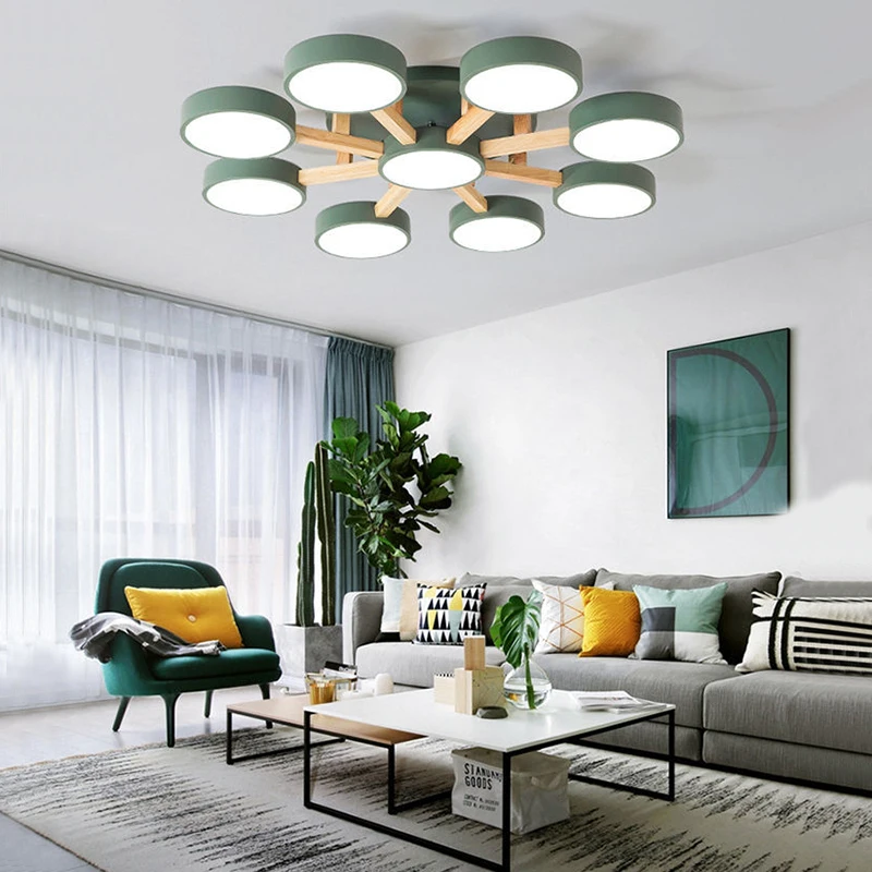 Nordic Living Room Ceiling Light Bedroom Dining Hall Chandelier Study Villa Iron Lighting Lamp LED Three-Color Lights Adjustable