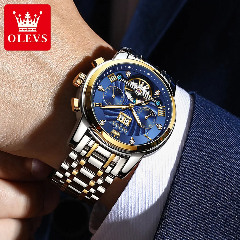OLEVS 9910 Luxury Clock For Men Automatic Watch Waterproof Stainless Steel Mechanical Luminous Male Wristwatch