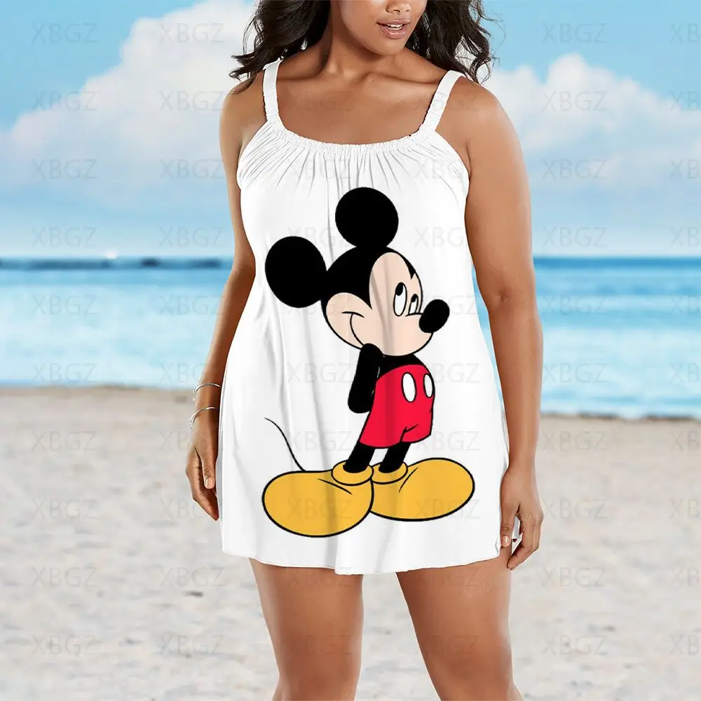 Impressão vestidos de verão mulher 2022 plus size roupas estilingue elegante boho chique vestido disney dos desenhos animados minnie mouse mickey sexy