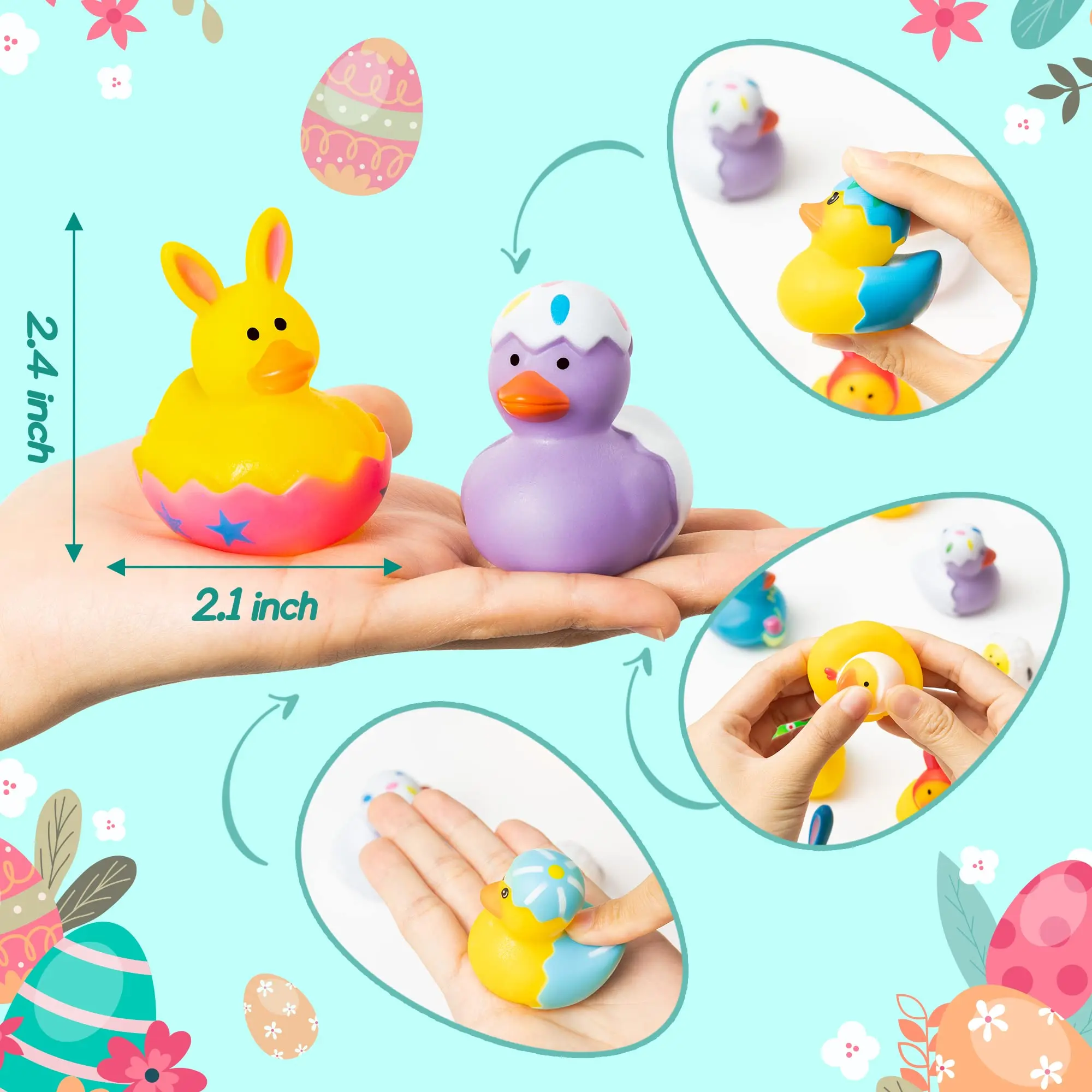 2/6/12/24pcs Easter Rubber Ducks, Mini  Bunny Rubber Duckies Bath Toys for Kids,  Easter Basket Stuffers and Party Favors