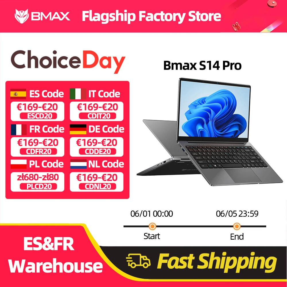 Bmax S14 Pro Intel N5000 8 GB RAM 256 GB SSD CPU 1920 x 1080 14 Zoll Laptop Windows 11 Dual Notebook
