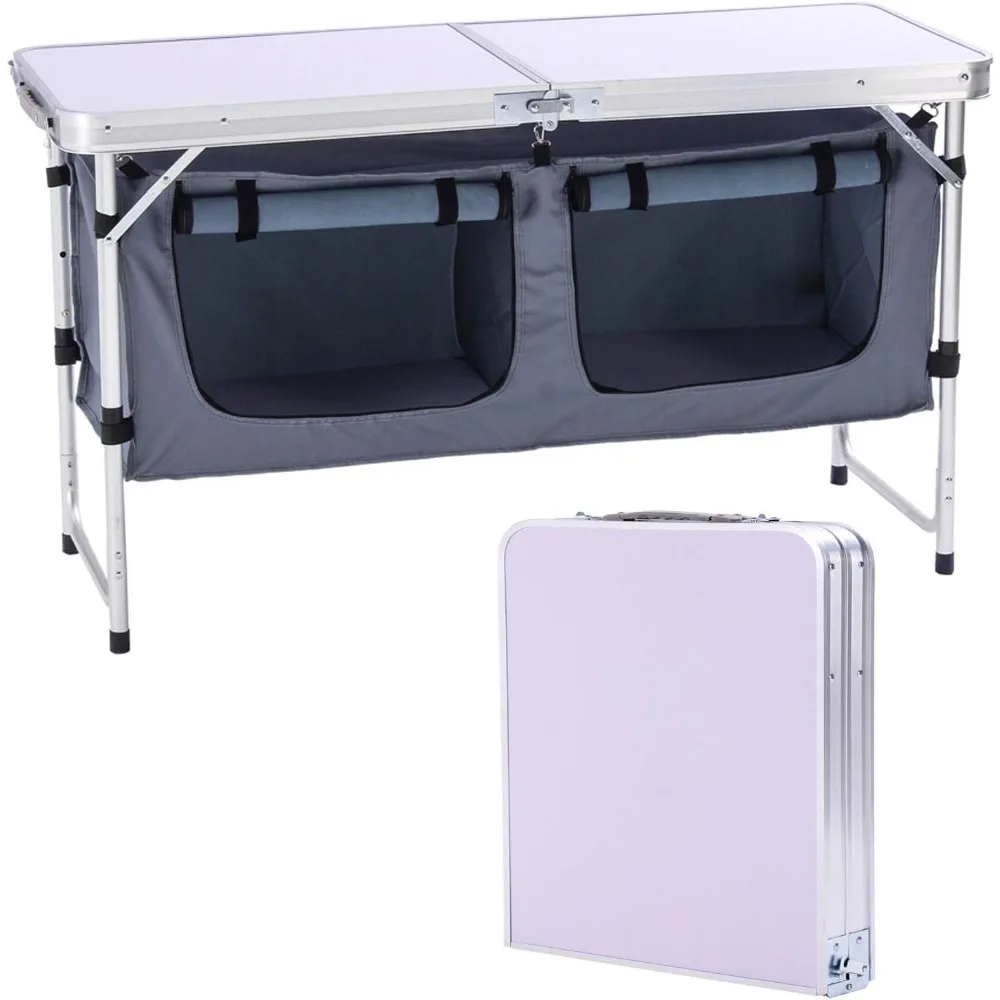 

Portable Folding Camping Table Aluminum Lightweight Height Adjustable with Storage Compartment Indoor/Outdoor Table Perfect for