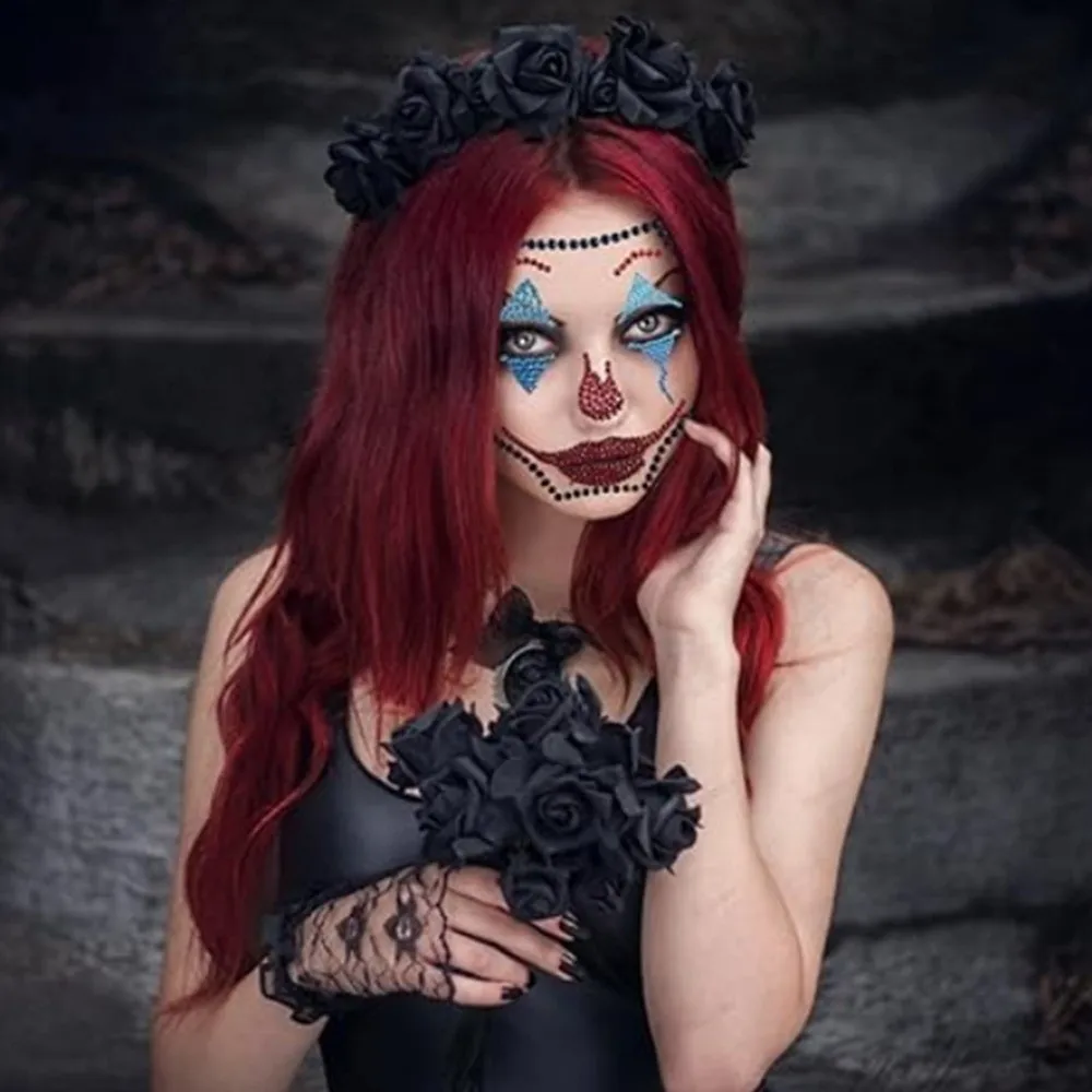 

3D Resin Face Rhinestone Sticker Colorful Shiny Halloween Fake Tattoo Clown Makeup Halloween Decor Jewelry Face Sticker