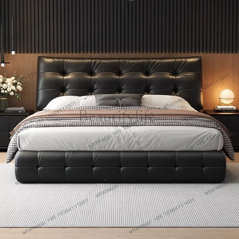 king size genuine leather bed 2 people 180x200cm High end luxury comfortable Double bed camas de dormitorio bedroom furniture