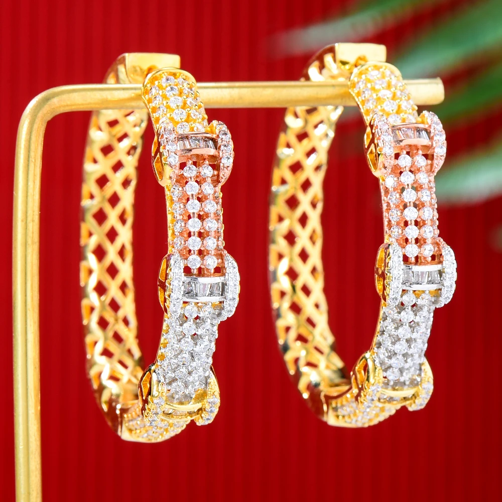 

JIMBORA 2022 New Hoop Earrings With Rhinestone Circle Earrings Noble Symbol for Bridal Wedding Women Anniversary Jewelry Bijoux