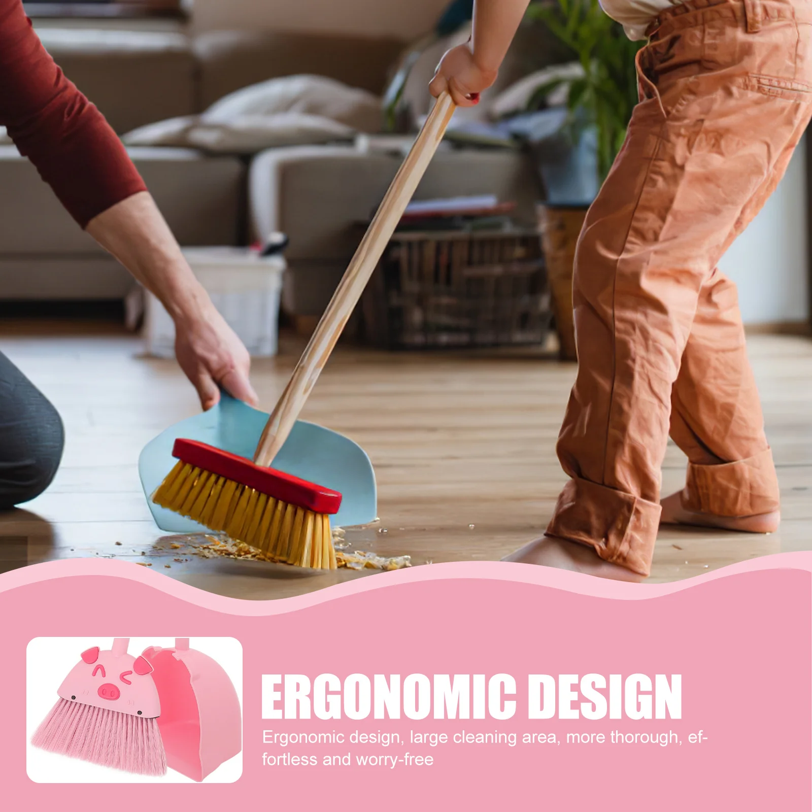 1Set Cartoon Varken Kinderen Bezem En Stoffer Ergonomisch Ontwerp Ouder Kind Schoonmaken Speeltoestel Peuter Vegen Training Tool