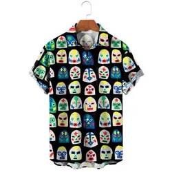 Hip Hop Shirt For Men Short Sleeve Funny Tees 3d Face Print Street Fashion Blouses Male Clothing Summer Lapel Tops