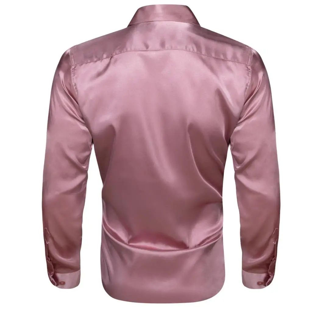 Luxury Men\'s Shirts Solid Satin Silk Rose Gold Pink Male Blouse Casual Regular Slim Fit Button Down Tops Clothing Barry Wang