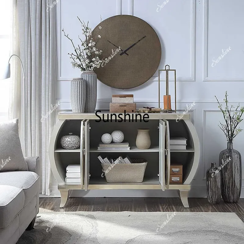 Light luxury dining side cabinet villa simple solid wood locker living room wall tea cabinetTJ