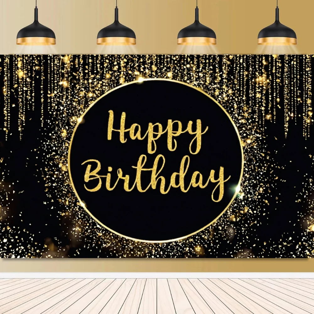 Pink Gold Black Happy Birthday Background Rose Gold Glitter Balloon Birthday Decoration Party Decor Home Photography Backdrop