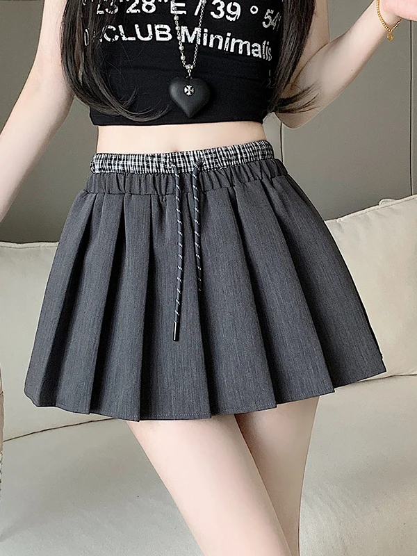 

Женская короткая юбка в клетку с эластичным поясом, новинка весны 2026, в студенческом стиле, с полосатым поясом на талии