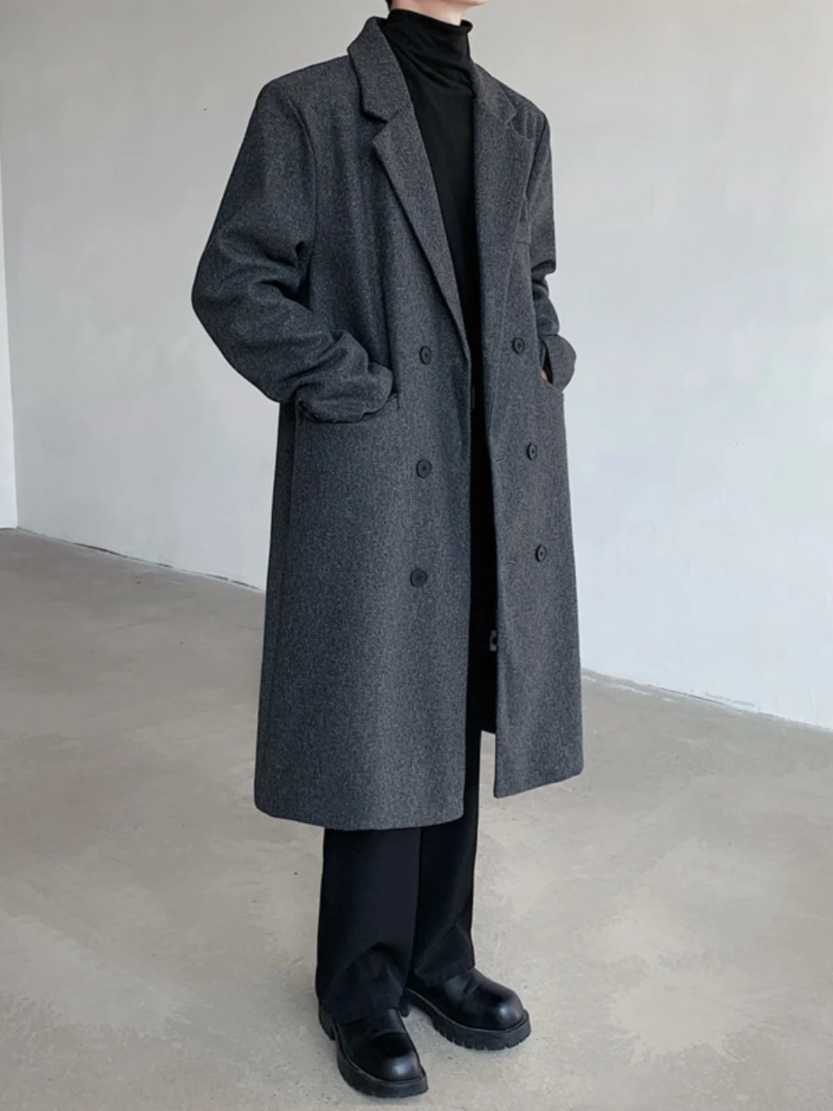 Ele Wollen jas voor heren Knielengte Halflange Briti Sle Casual Faion Warmth-Kee Double-Breasted jas