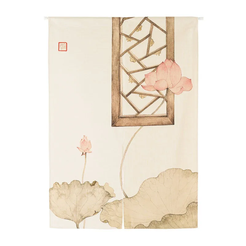 

Ink Lotus Door Curtain Chinese Style Door Curtain Hanging Curtain Partition Curtain Feng Shui Half Curtain