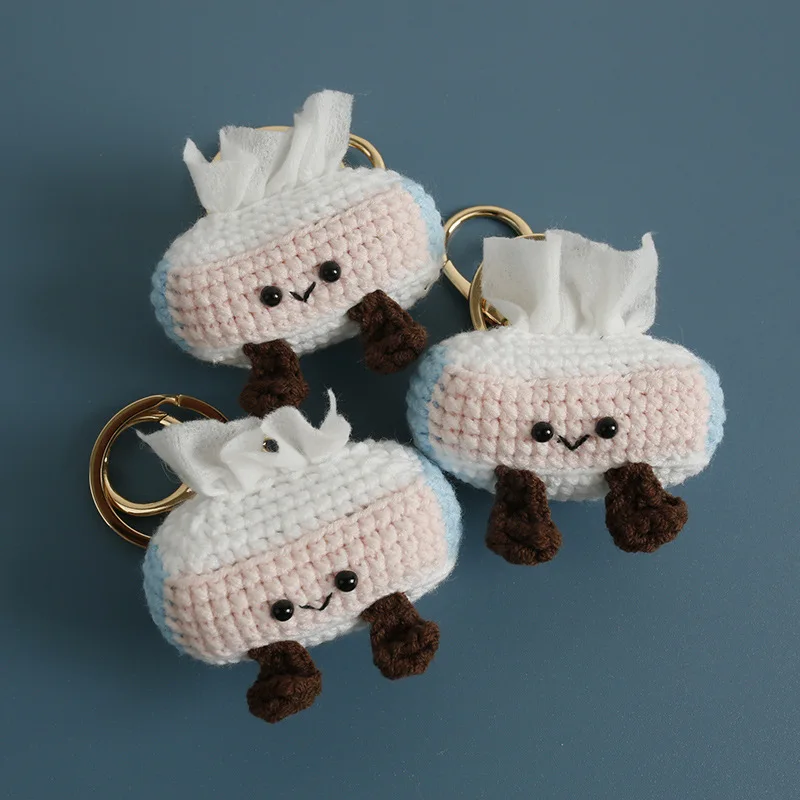 Handmade Woven Tissue Box Doll Crochet Keyrings for Car Keys,crochet Tissue Doll Keychain for Bag Pendant
