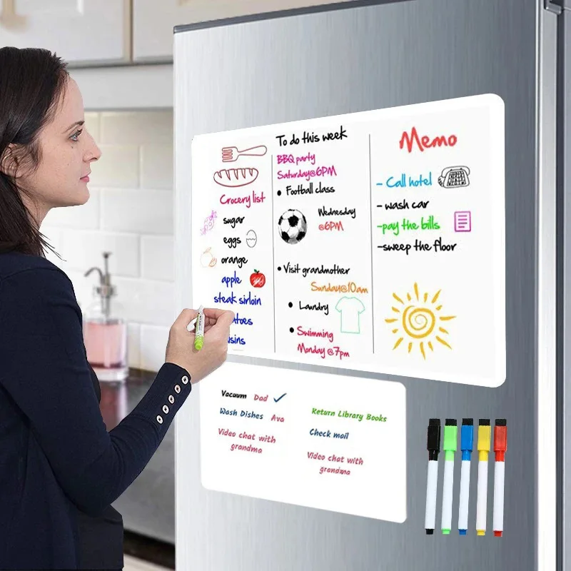 A3 A4 Fridge Magnet Magnetic WhiteBoard  Dry Erase Board Refrigerator Erasable Flexible Marker Sheet Kitchen Memo Grocery List