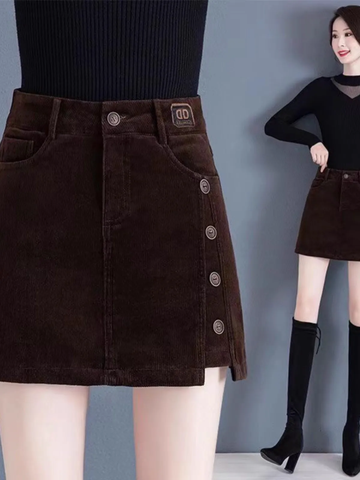 

Вельветовая юбка А-силуэта женская, с завышенной талией, облегающая, для повседневной носки, зимняя, модная, джинсовая