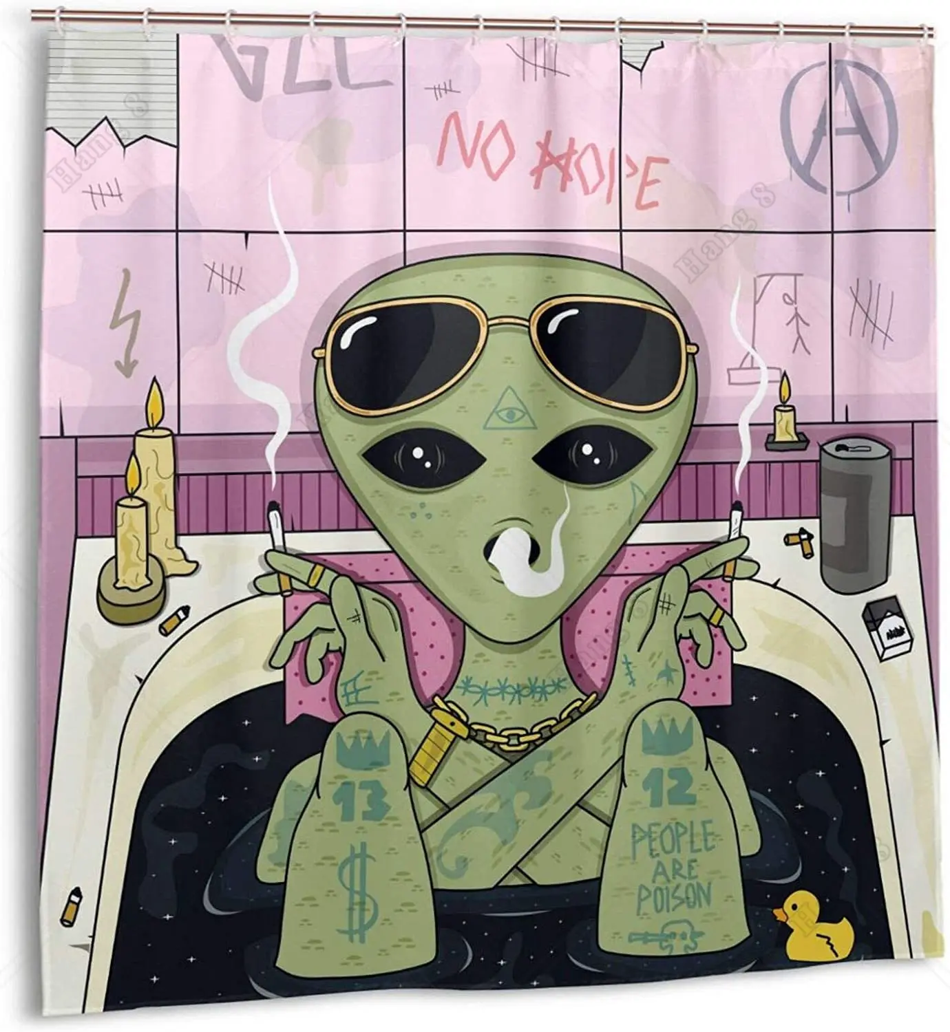 

Shower Curtain Trippy Alien Psychedelic Hippie Fabric Bathroom Curtains Waterproof Home Hotel Bath Bathtub Window Art Decor