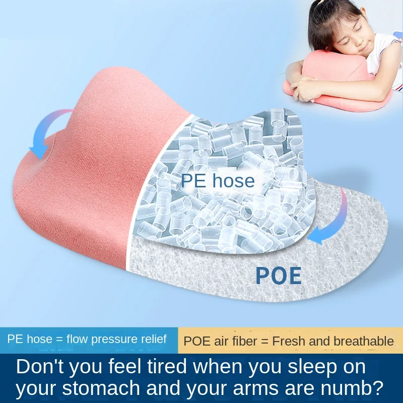 

Breathable hose for elementary school students. Lunch break, nap, pillow. Sleeping pillow. Sleeping pillow on the table