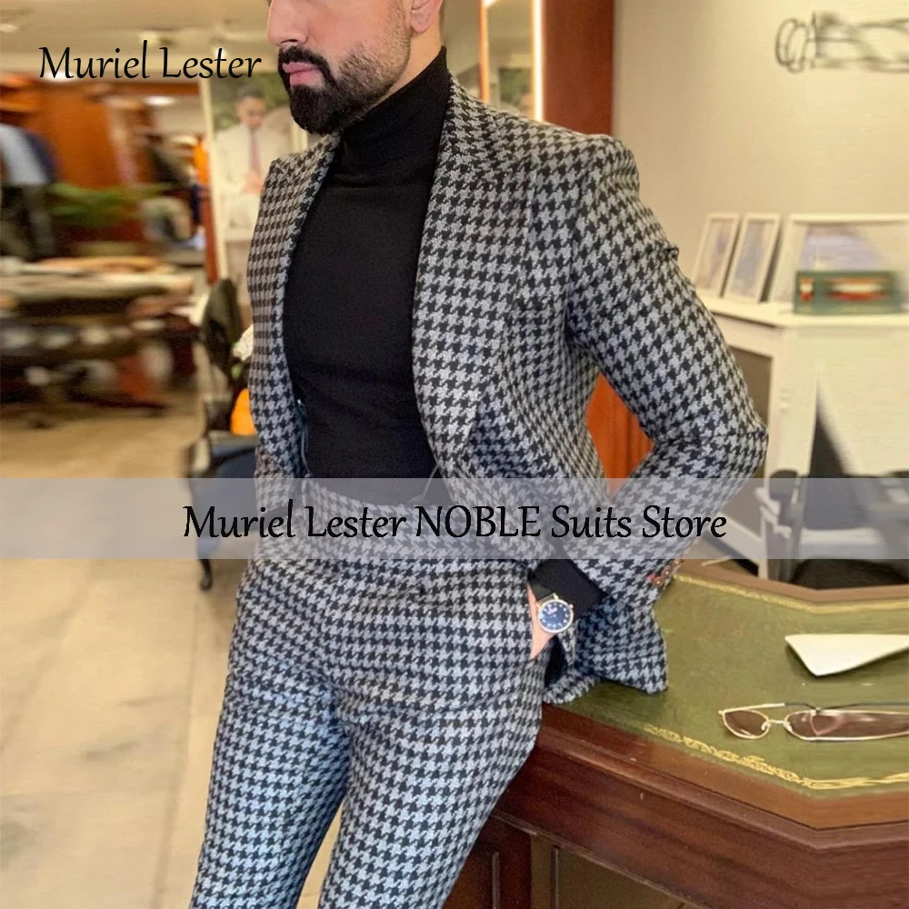 

Male Business Suits Men Slim Fit Grey Plaid Check Blazer Pants Groom Wear Wedding Tuxedo Formal Banquet Man Dresses Customized