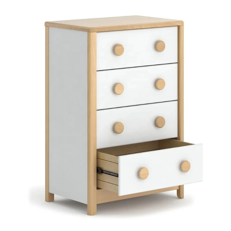 

Современный вертикальный шкаф-органайзер из массива дерева с 4 выдвижными ящиками и множеством детских ящиков