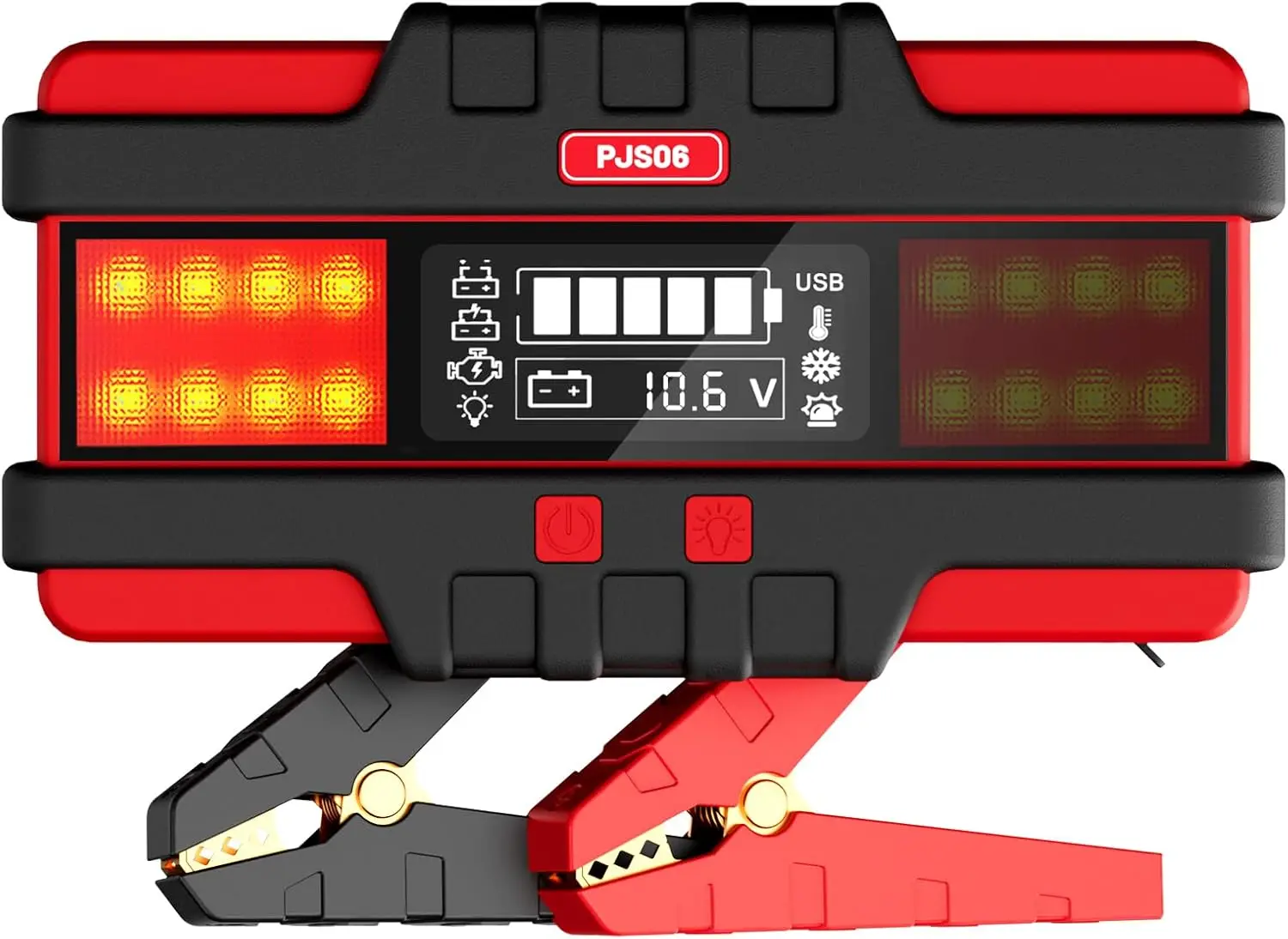 PJS06 3000A 車用ジャンプスターター、12V ポータブルブースター（電圧検出＆LEDライト付き）