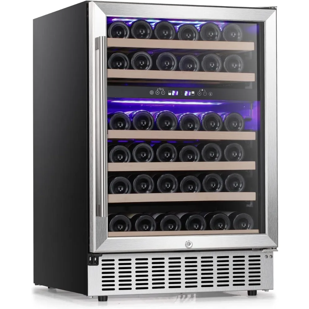 24" Wine Refrigerator Under Counter Beer Mini Fridge Built-in Stainless Steel Dual-Layer Digital Temperature Control Glass Door