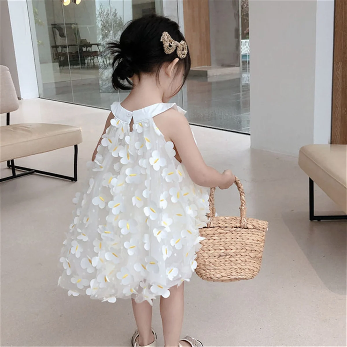 Baby Girl Princess Birthday Party Dress Baby Flower Girl Fairy Dress Children\'S 3d Embroidered Off The Shoulder Clothes