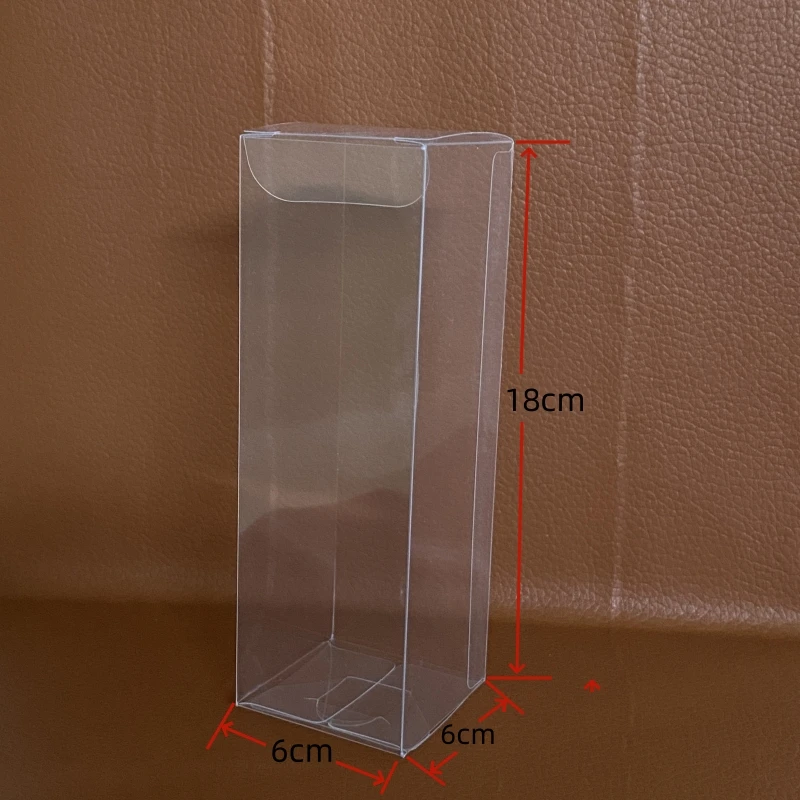 50pcs 7X7X18cm（2.76X2.76X7.09inch) Clear Plastic PET Foldable Square Display Boxes PVC Gift Doll Packaging Transparent