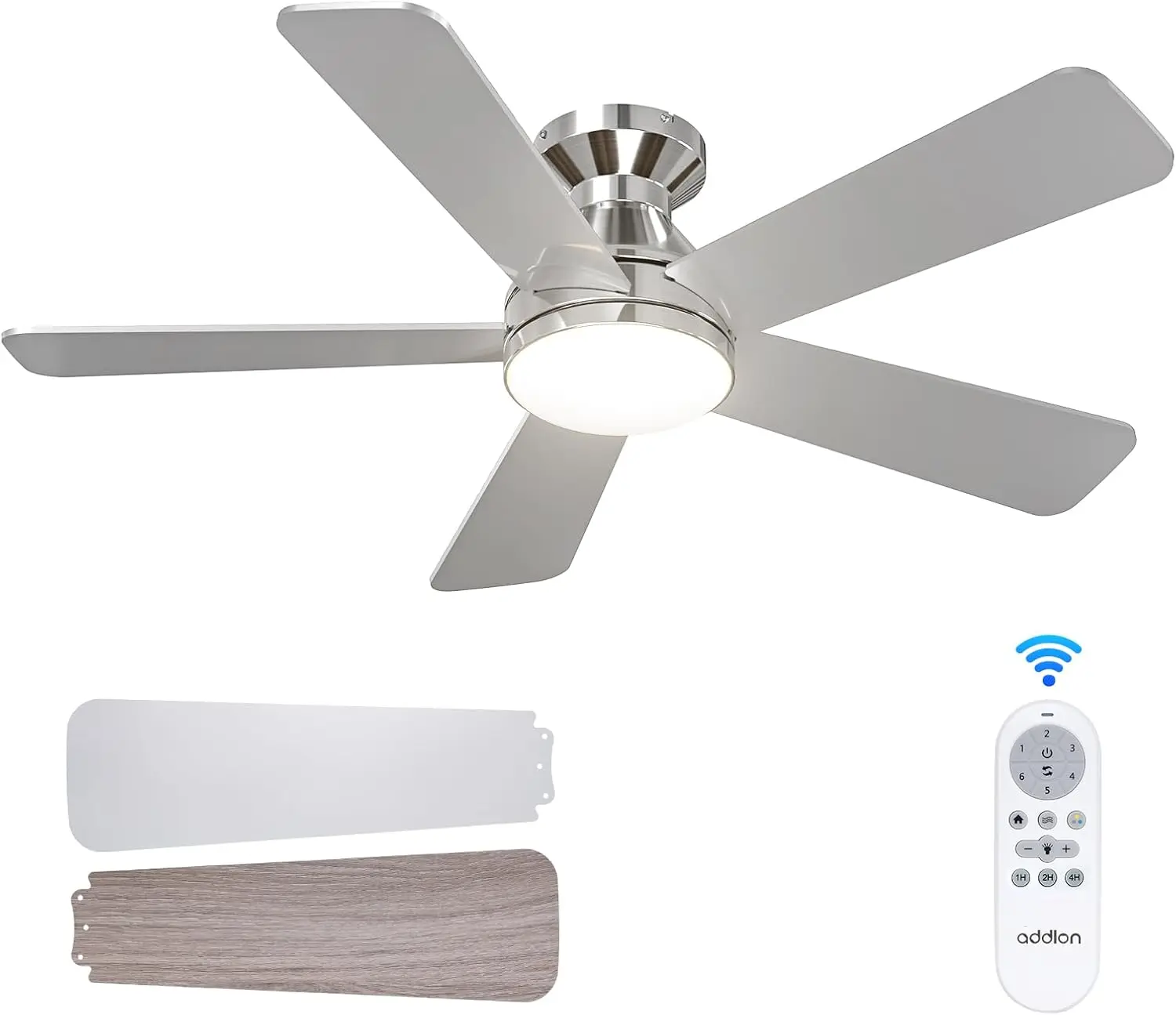 

42-Inch Low Profile Ceiling Fan with Light, Remote Control, Flush Mount – Reversible, Dimmable, 3CCT, Quiet, Nickel Finish – Small Ceiling Fan for Bedroom, Indoor & Outdoor Use