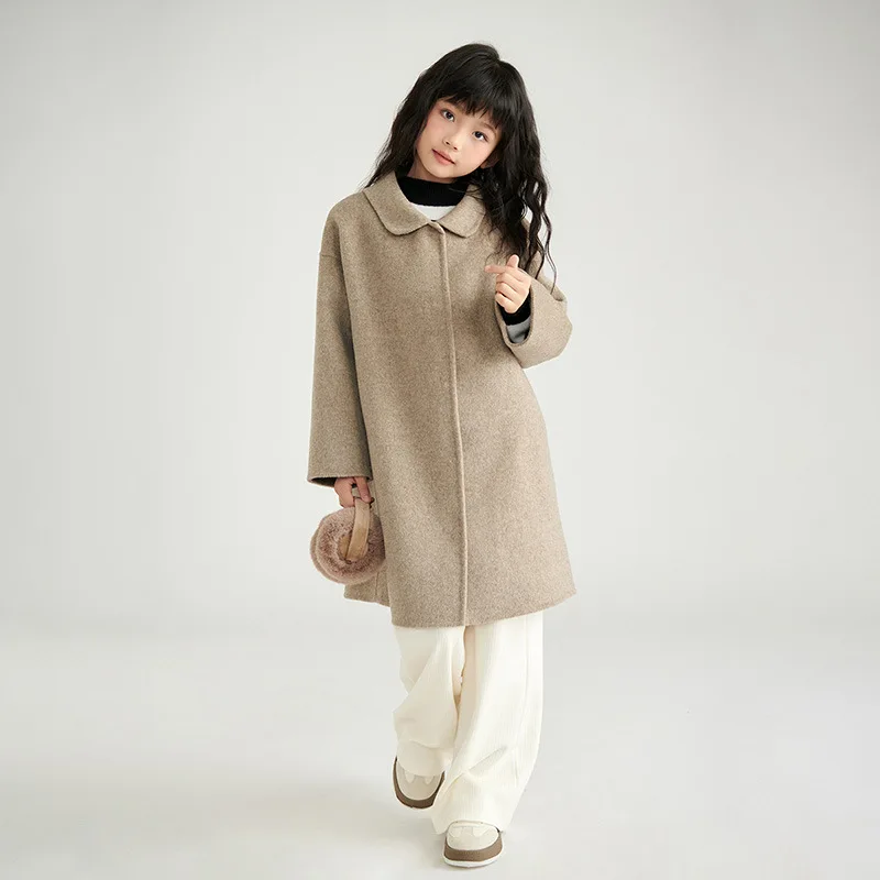 2024 Autumn and Winter New Wool Reversible Woolen Coat Cute Bear Ear Collar Boy Girl's Cardigan Coat