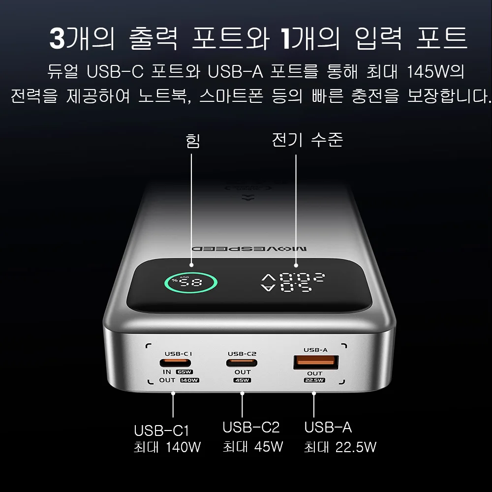 MOVESPEED M25Pro 140W 파워 뱅크 25000mAh PD3.1 고속 충전 휴... - 3
