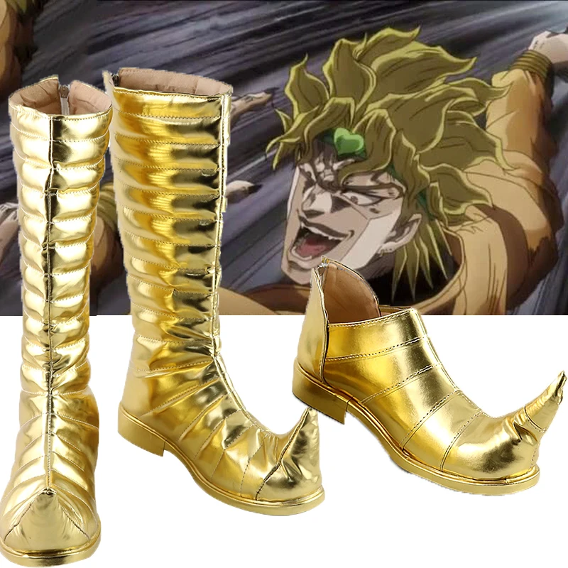 Anime Aventura Bizarra Dio Brando Cosplay Botas, Custom Made, Longo e Curto, Sapatos Dourados, Trajes de Halloween, Presentes