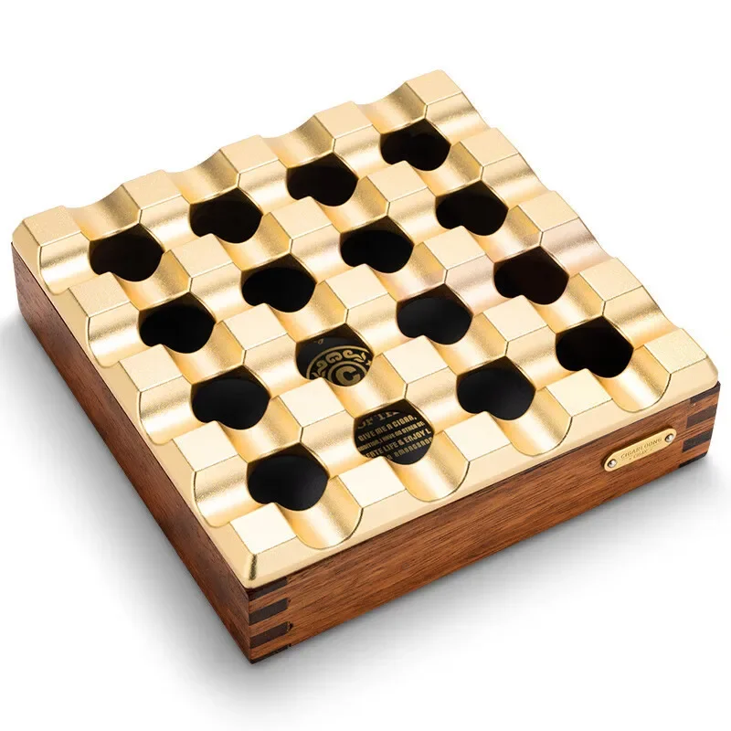 Household Cigar Ashtray Large Diameter Cigar Slot Anti Slip Metal Solid Wood Cigar Ashtray