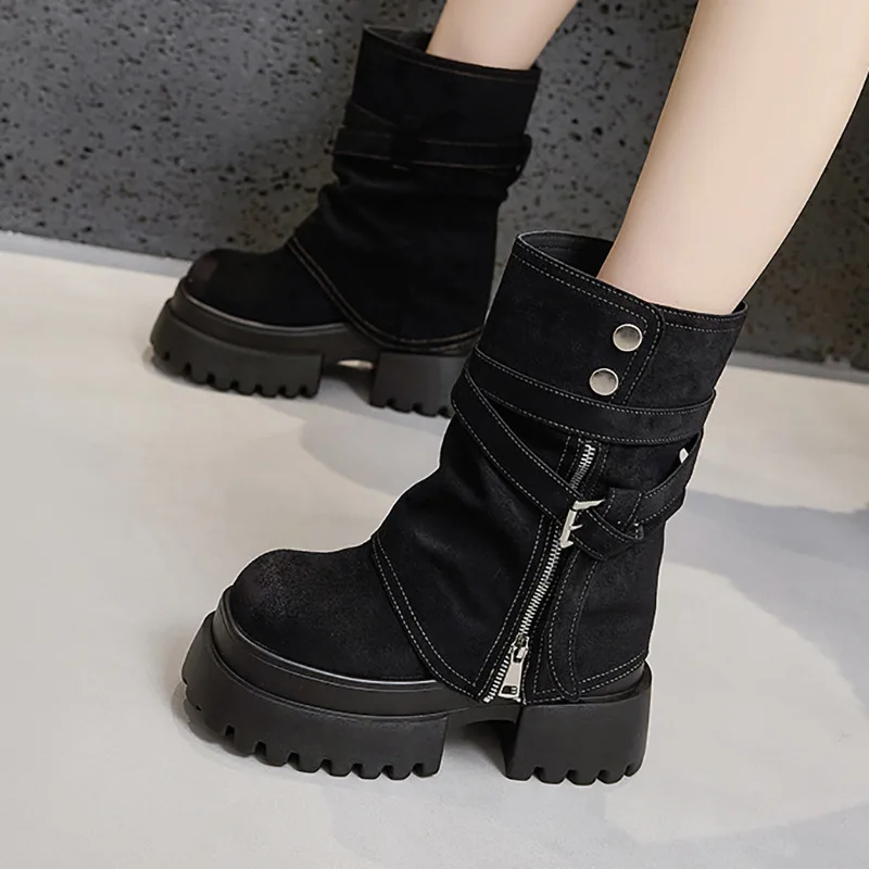 10cm Platform Boots Women Autumn Winter Thick Sole Height Increasing Ankle Boots Fashionable