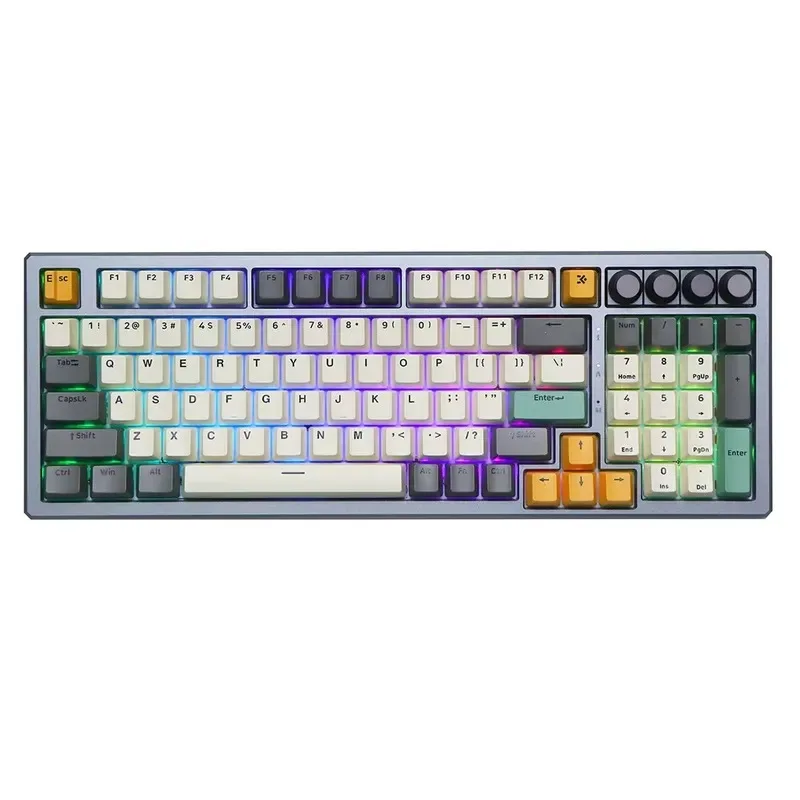 Hot Sale New GK980 PBT 1K Three-Mode Hot-Swappable Programmable Split Spacebar and Knob North Facing RGB LED Dual System