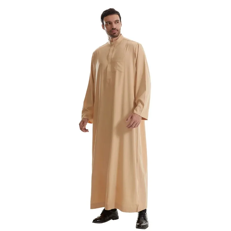 Kaftan arabe musulman du Moyen-Orient pour hommes, manches longues, col rond islamique, document solide, vêtements Maxi Dubai Jubba Thobe Abaya, nouveau, 2024