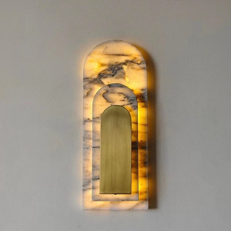 French Luxury Marble Wall Lamp, Vintage Brass Wall Sconce for Villa Living Room, Hotel Bedroom & Ambient Lighting