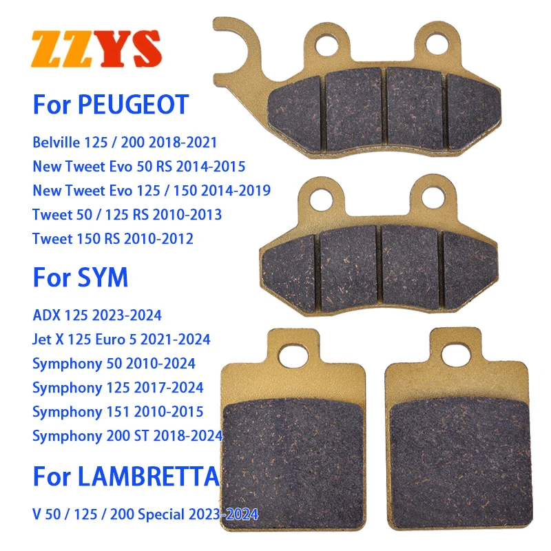 Motorcycle Front Rear Brake Pads For SYM Symphony 50 125 151 200 ST SR S ADX JET X For PEUGEOT Belville New Tweet 125 150 EVO RS