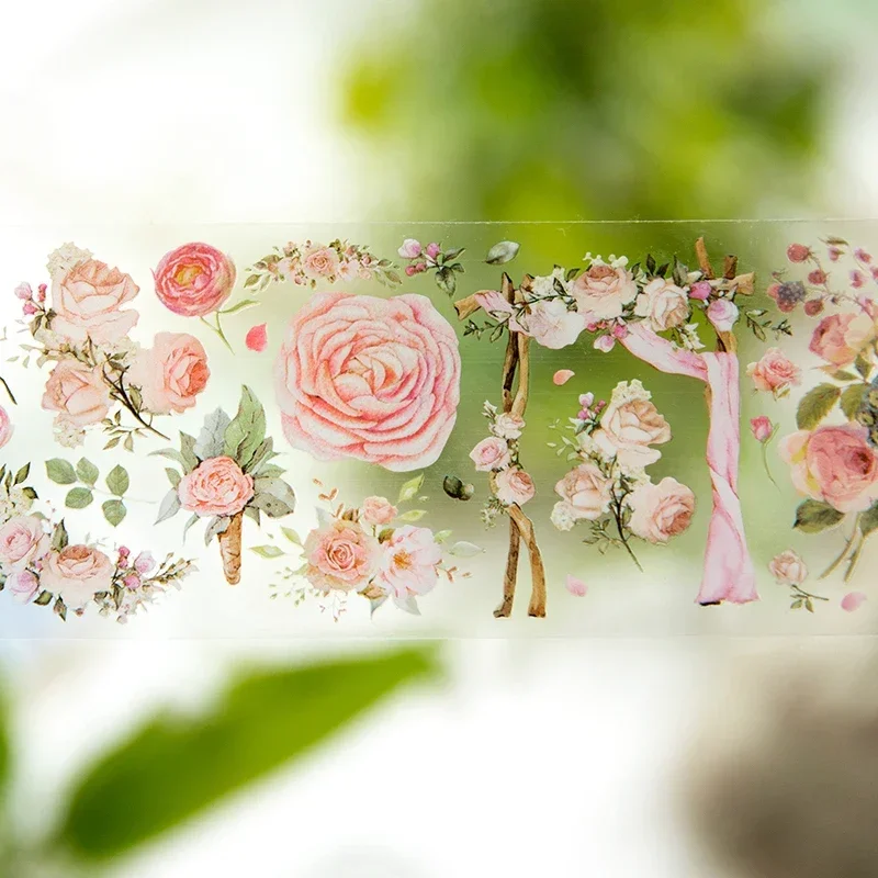 1 Roll Vintage Floral PET White Ink Tape Plant A Rose Series Journal Decoration Sticker Supplies Vintage Style Tape Sticker