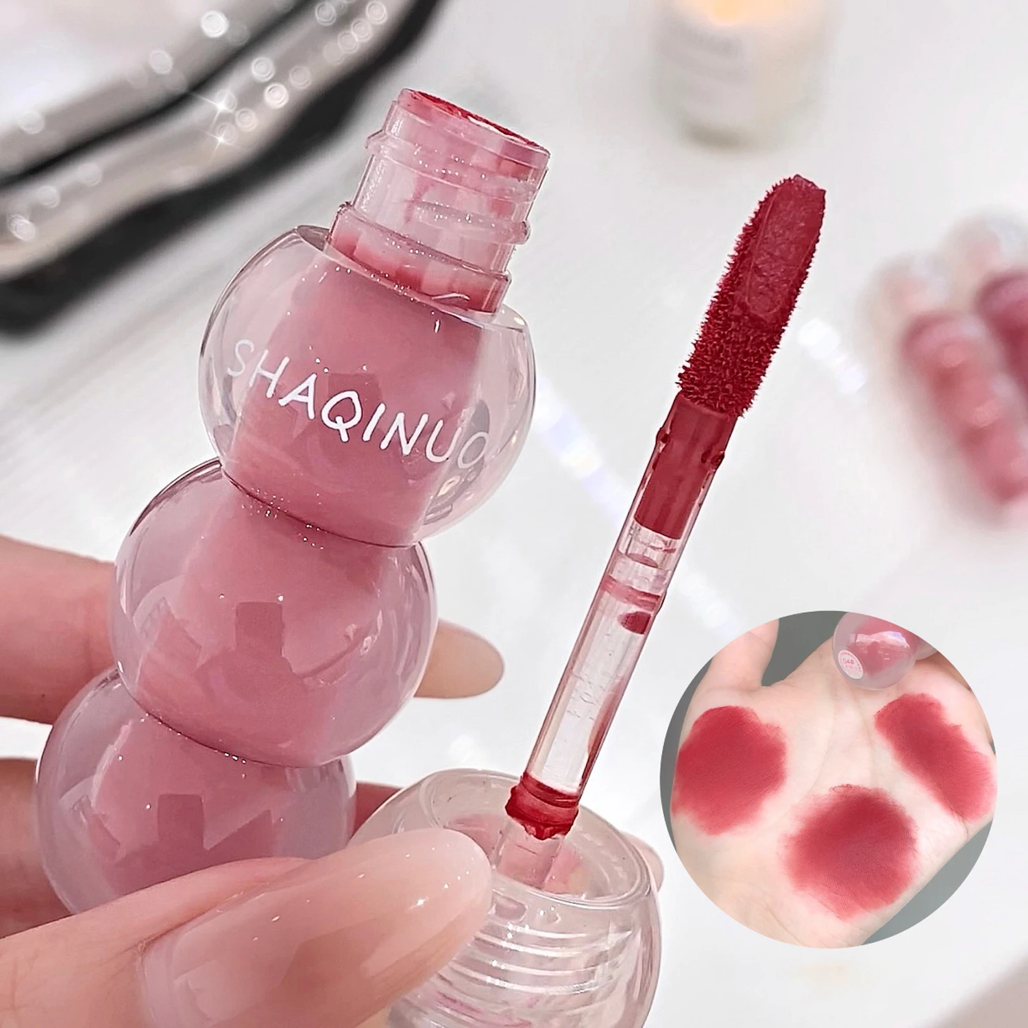 SHAQINUO 6 colori Zucca di zucchero Nebbia morbida Argilla per labbra opaca Lucidalabbra opaco Pigmento Sbiancante Tazza antiaderente impermeabile Lucidalabbra