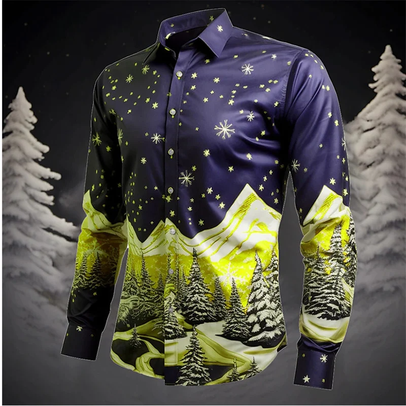 Christmas 3d Print Men\'s Shirts Casual Single-Breasted Blouses Long Sleeve Shirt Fashion Holiday Party Trend Tops Men Clothing