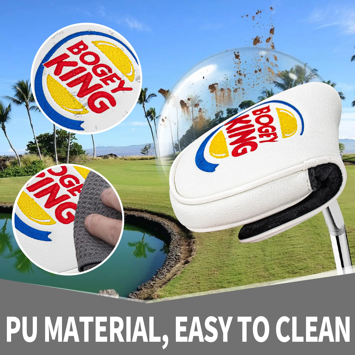 1PC White Circular Embroidery Mallet Putter Head Cover, Fashion Golf Putter Protective Sleeve, Universal Fit for Most Putters view 5