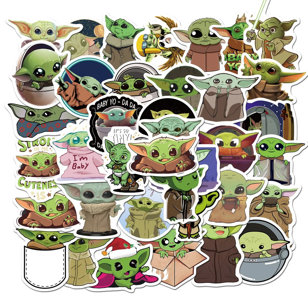 50pcs/set No-repeat Cartoon Star Wars Mandalorians Yoda Graffiti Stickers Collage DIY Decoration Waterproof Sticker 4-6cm