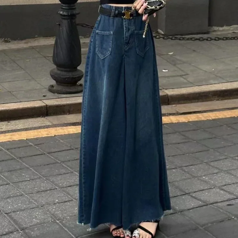 Rok Jeans Kaki Super Lebar Celana Panjang Denim Longgar Wanita Celana Menyala Warna Terang Ramping Pinggang Tinggi Versi Korea Baru XT1454