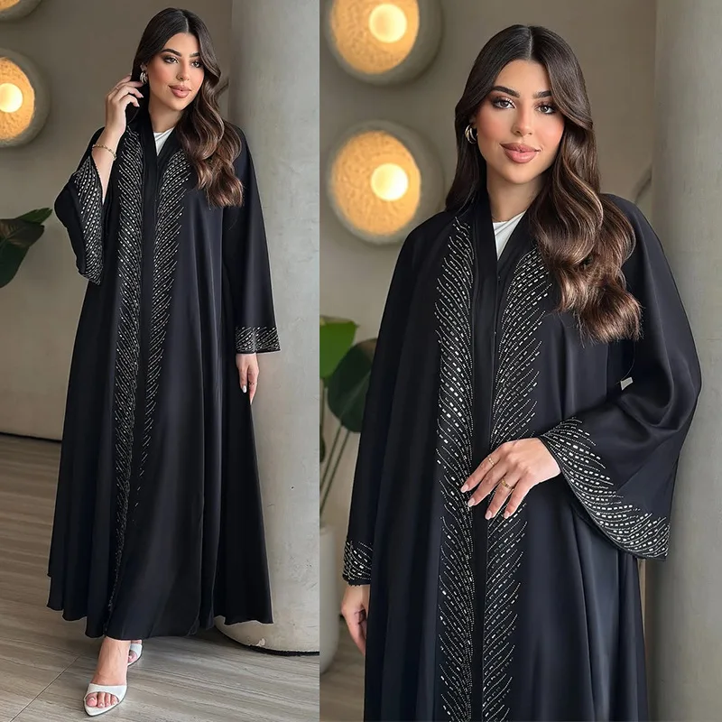 

Скромный черный кардиган Abaya Dubai Diamonds, мусульманское женское платье, Рамадан, Ид Kebaya, Джалабия, кафтан, марокаин, женский халат, кимоно, платье