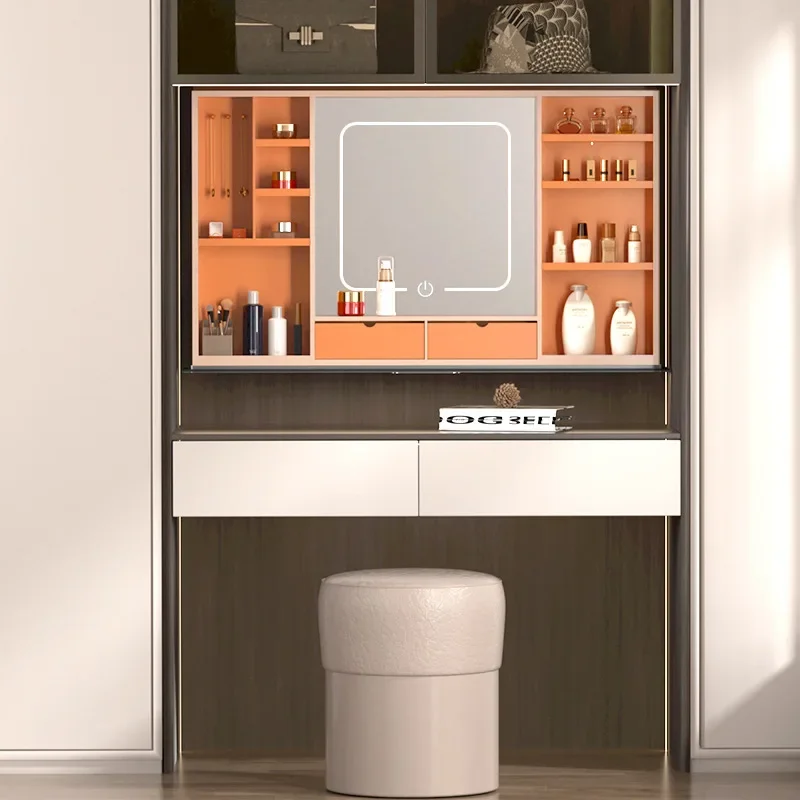 Customized electric lift hanging cabinet pull basket dresser cloakroom invisible smart dresser makeup mirror led with light